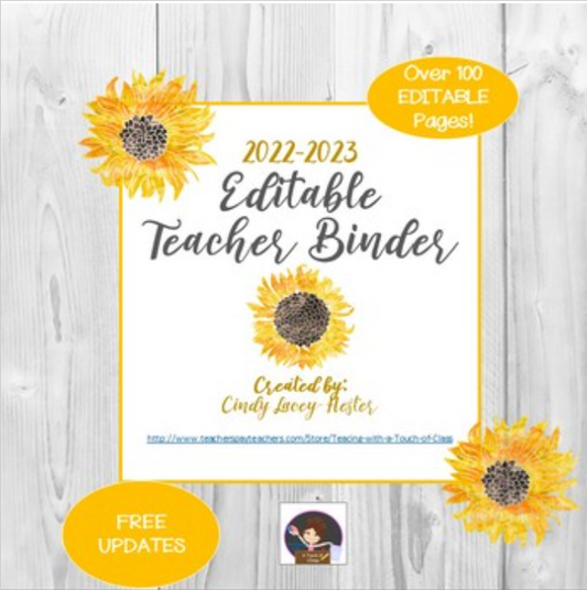 Sunflower Editable Teacher Binder